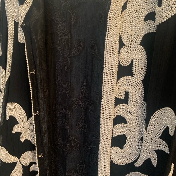 Vintage 100% Black Silk Beaded Pearl Evening Jacket Made in India Sz S - Picture 10 of 11